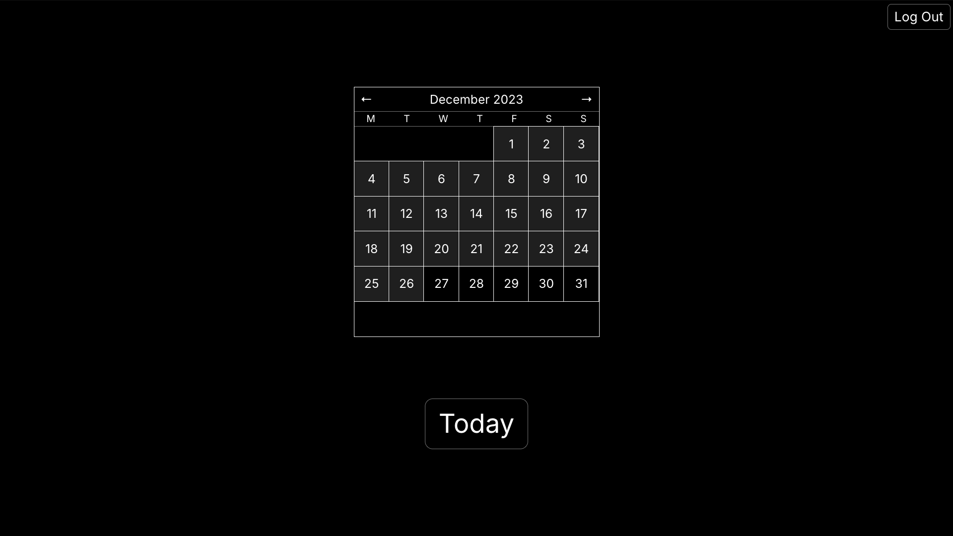 A screenshot of the old calendar design — harsh straight white lines dividing the days with no corner radius