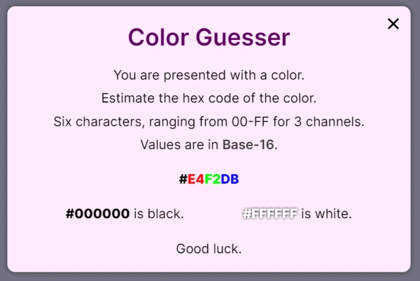 Color Guesser Popup Showcase